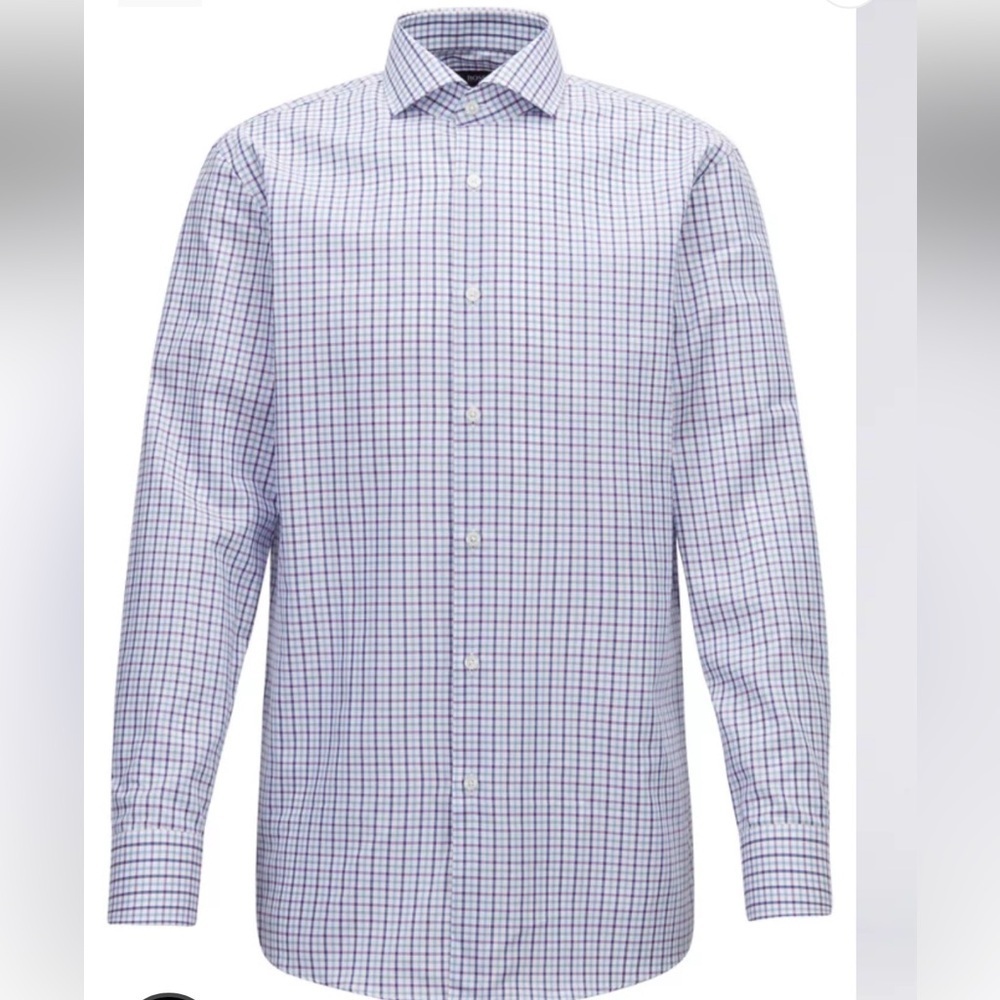 Hugo Boss SHARP-FIT SHIRT IN OXFORD COTTON WITH GINGHAM CHECK Sz 15.5 34/35